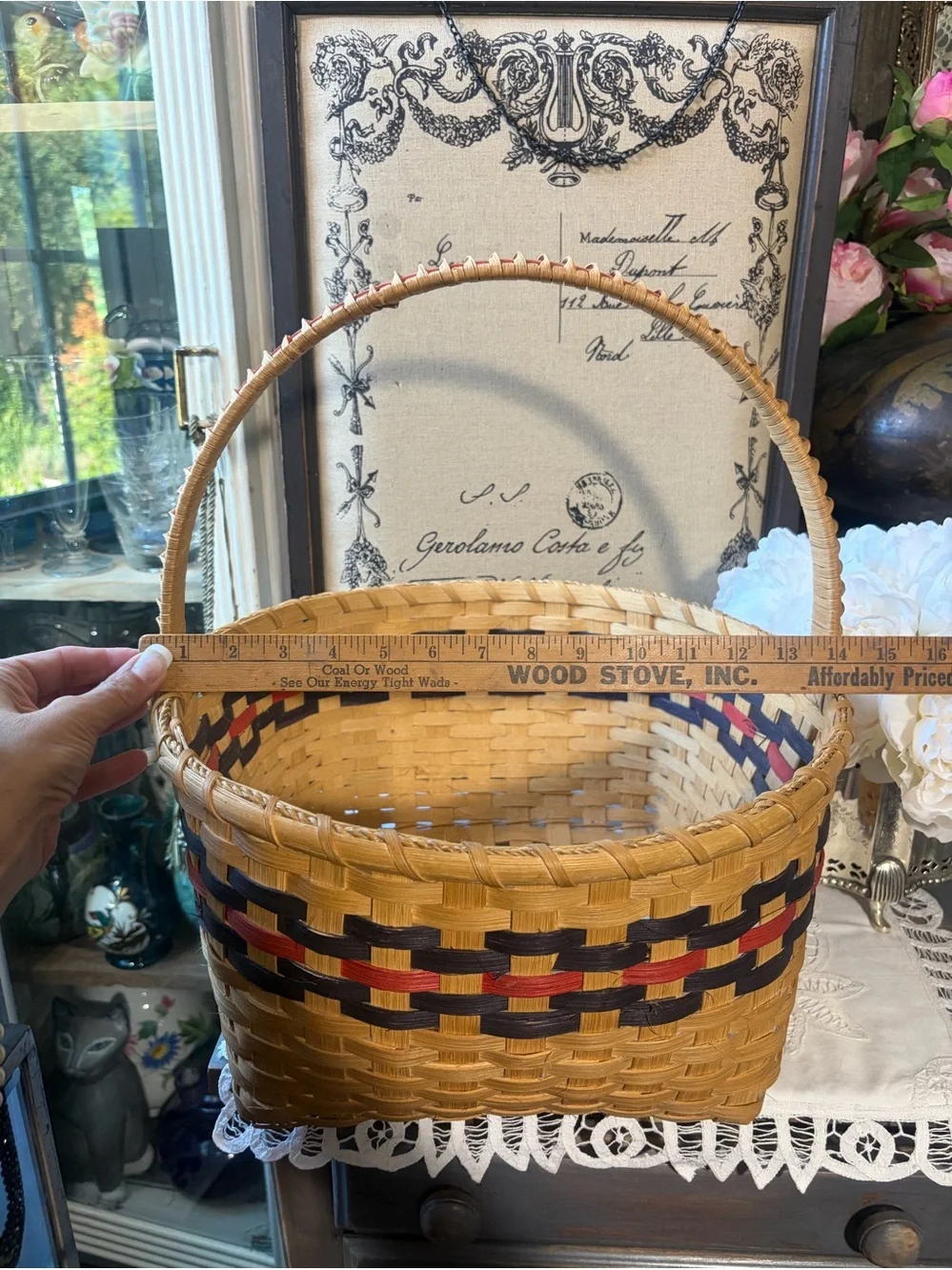 Vintage woven large basket signed